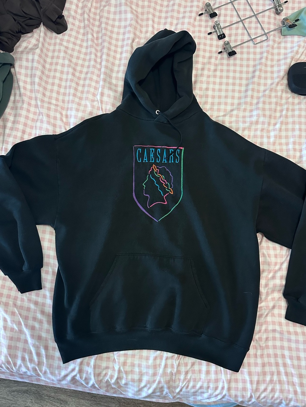 Black Hooded Sweatshirt with Multicolor Crest